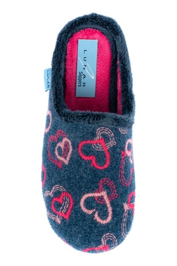 Lunar Blue Heart Mule Slippers