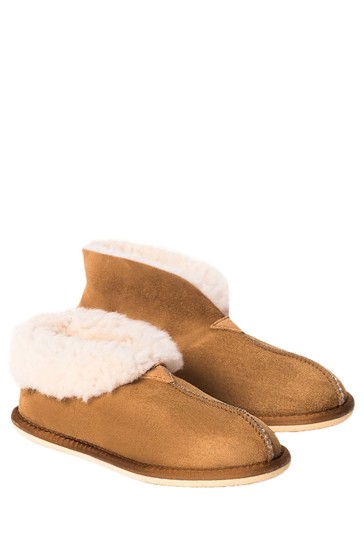 Celtic & Co. Ladies Camel Brown Sheepskin Bootee Slippers