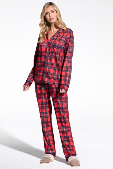 طقم بيجاما جيرسيه حريمي من Hot Squash Red Tartan