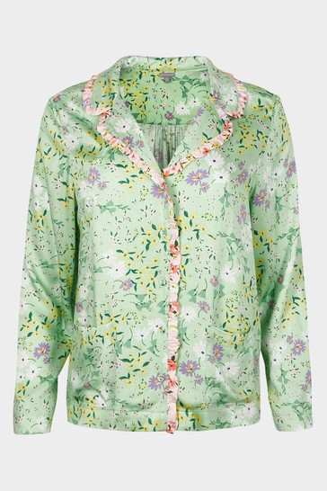 Oliver Bonas Green Field Floral Print Green Shirt And Trousers Pyjama Set