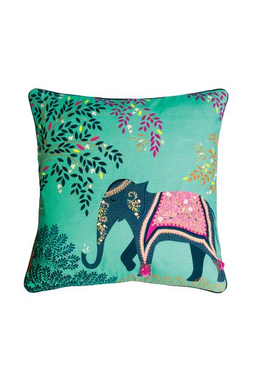 Sara Miller Embroidered Oasis Elephants Cushion