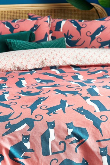 furn. Kitta Geometric Cats Reversible Duvet Cover and Pillowcase Set