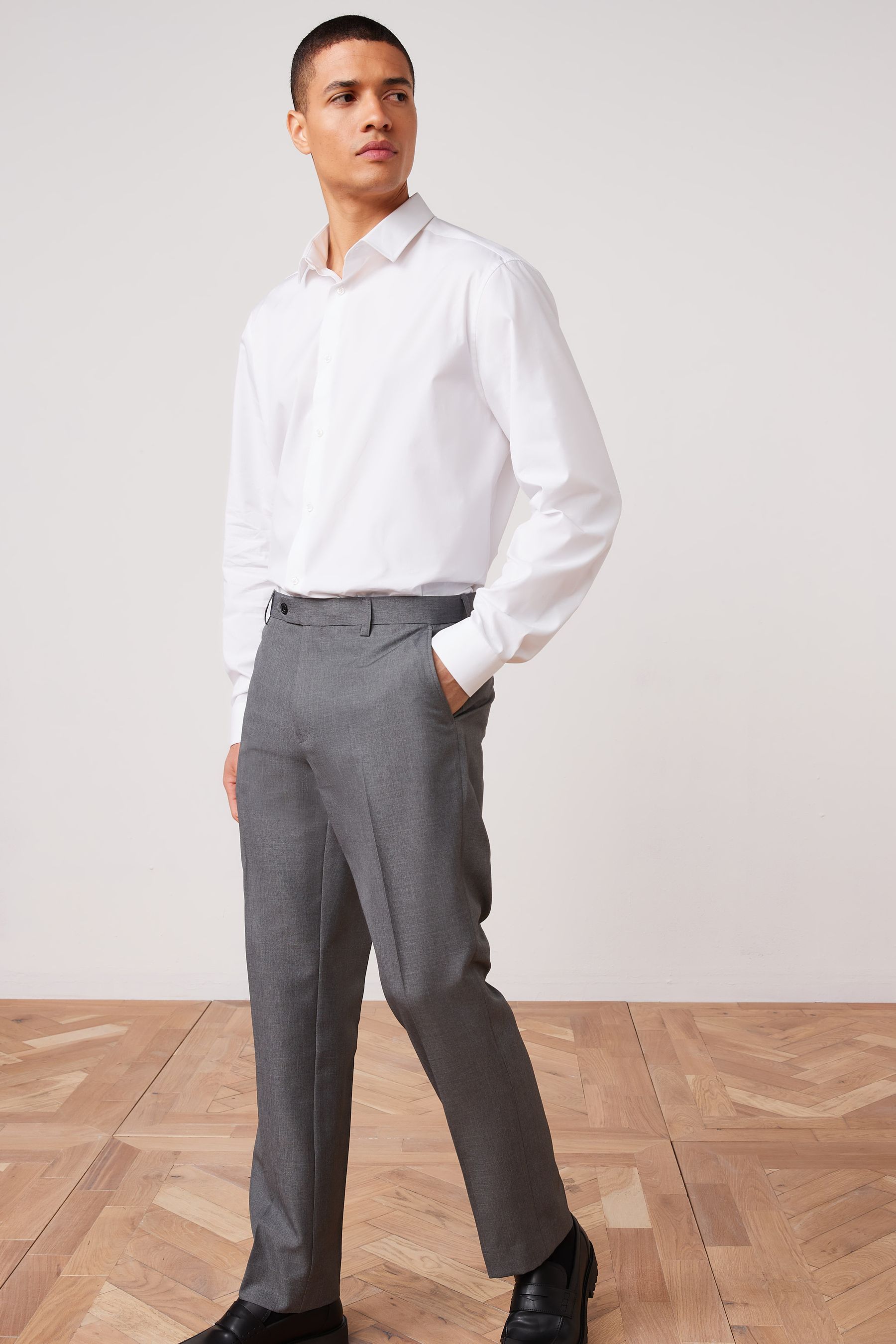 Machine Washable Plain Front Trousers Slim Fit