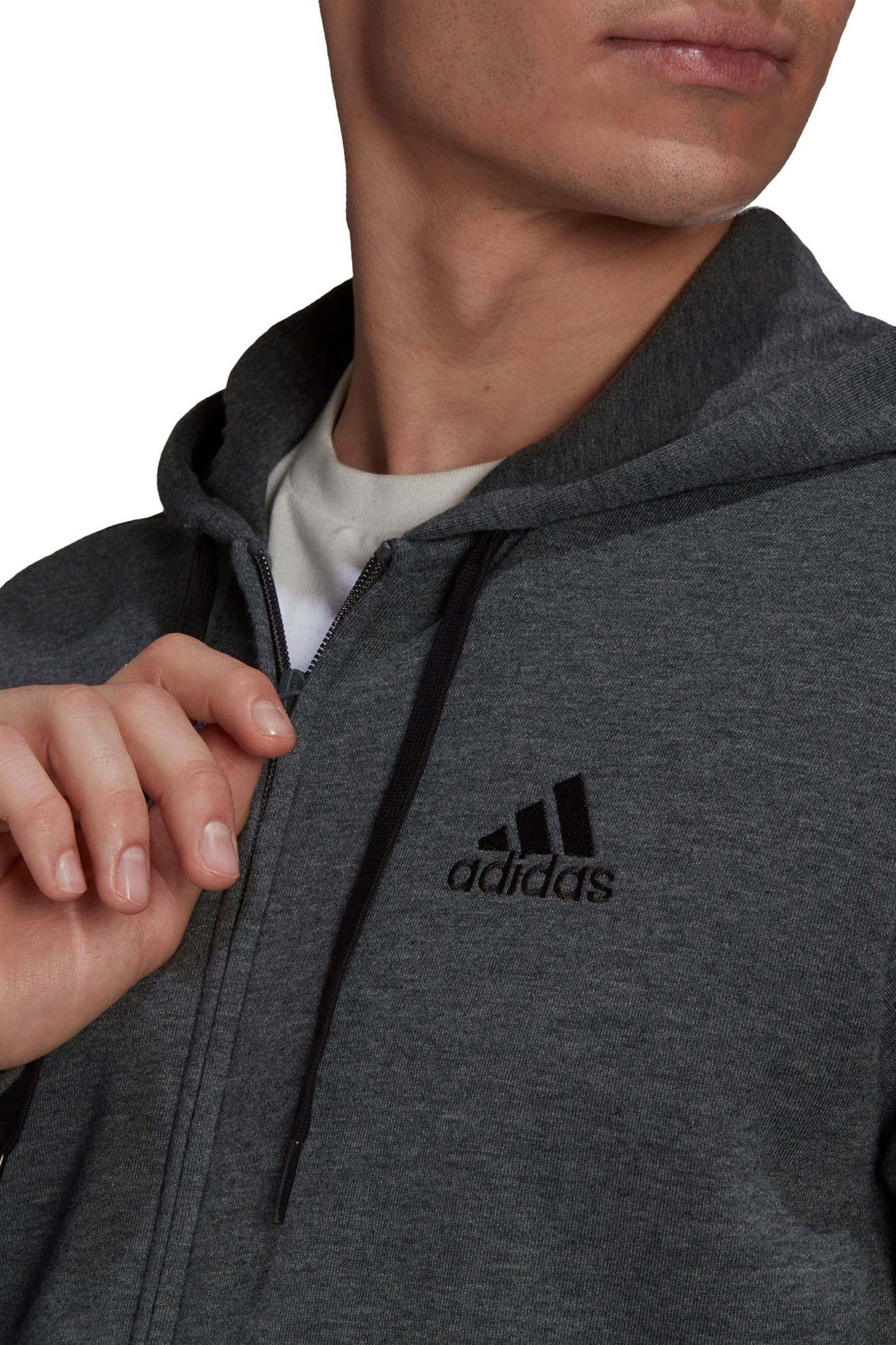 adidias Fleece 3 Stripe Zip Through Hoodie