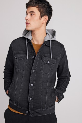 Denim Jacket With Removable Jersey Hood