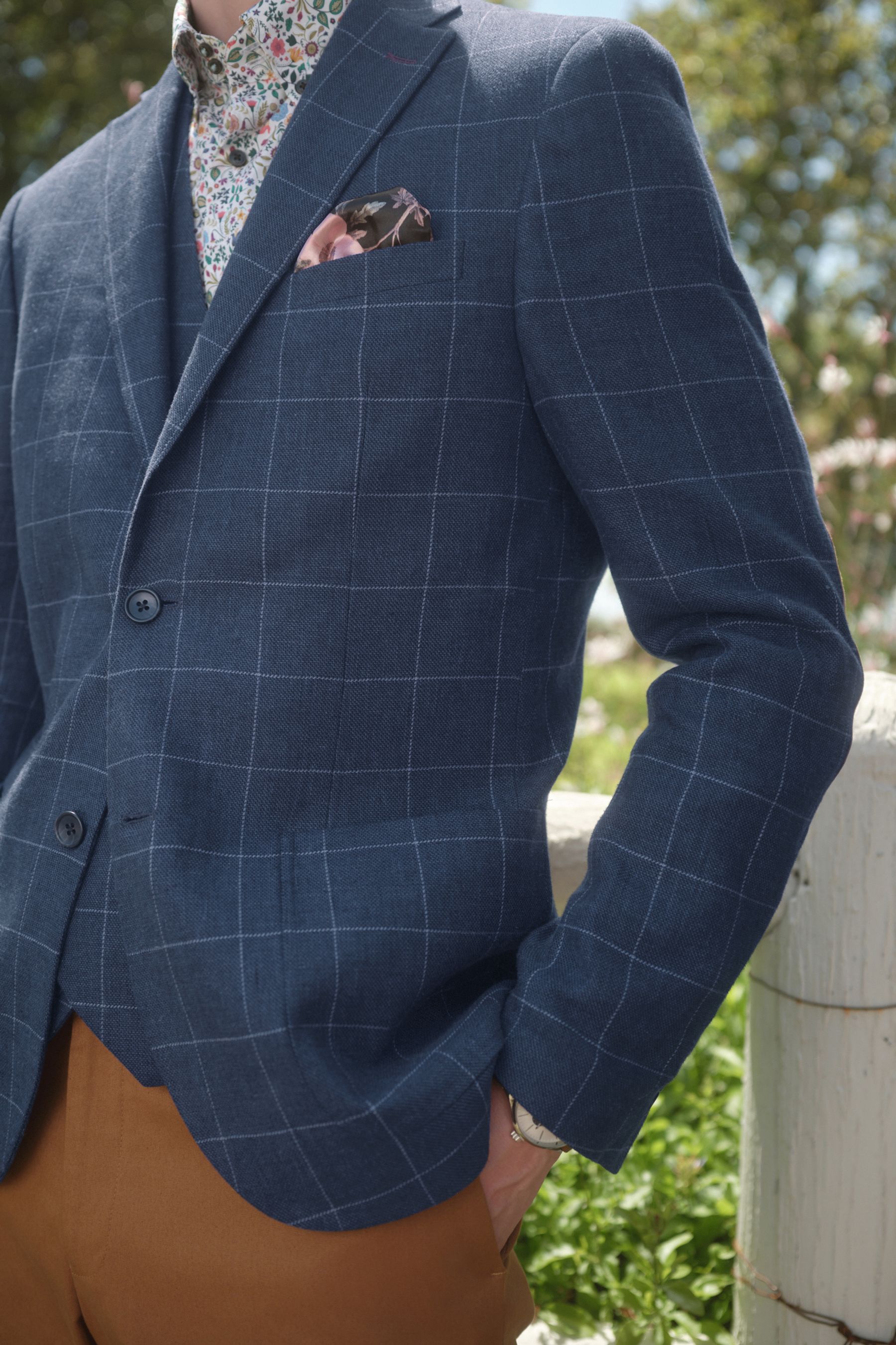 Windowpane Check Linen Blend Blazer