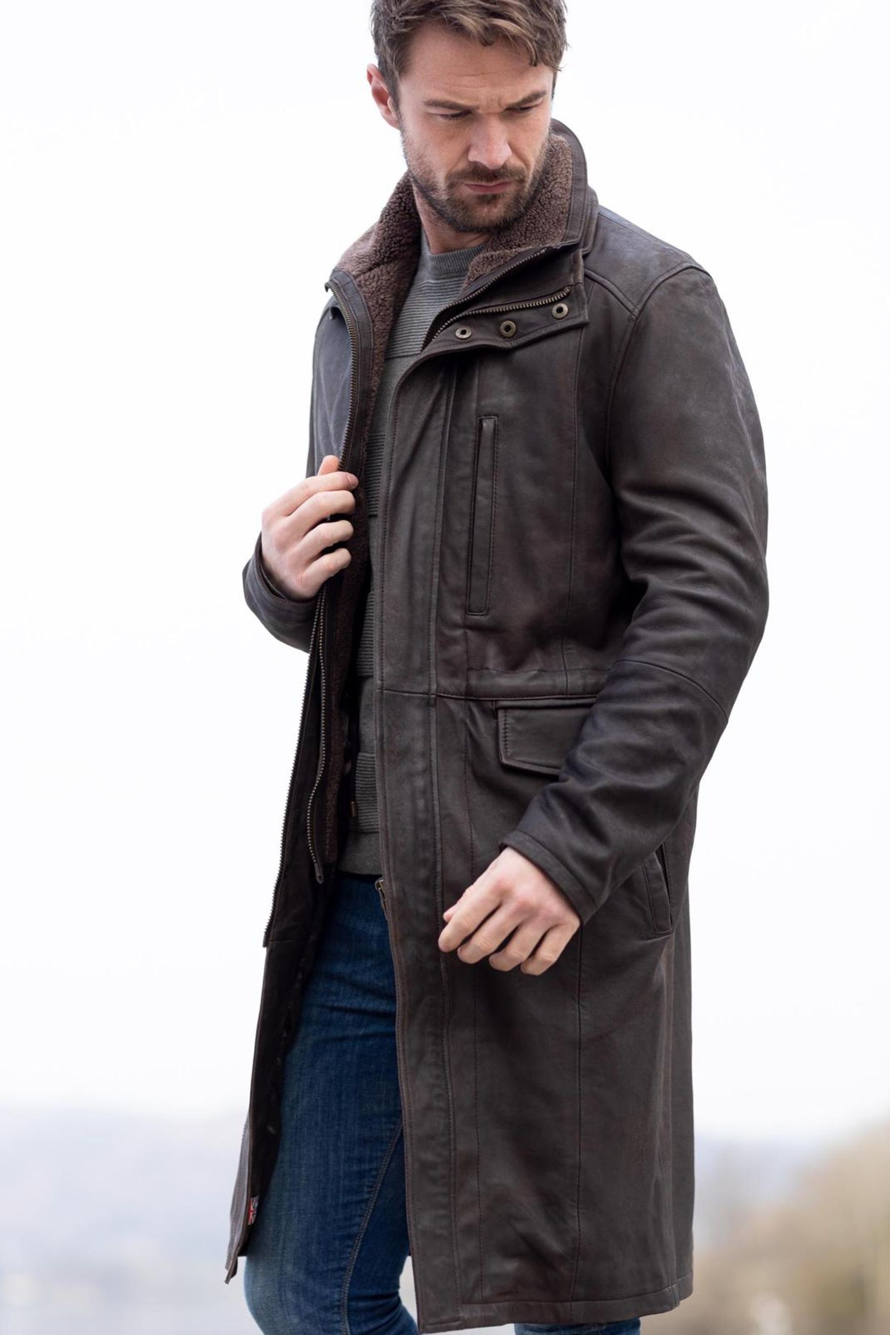 Lakeland Leather Kirkland Long Brown Leather Coat