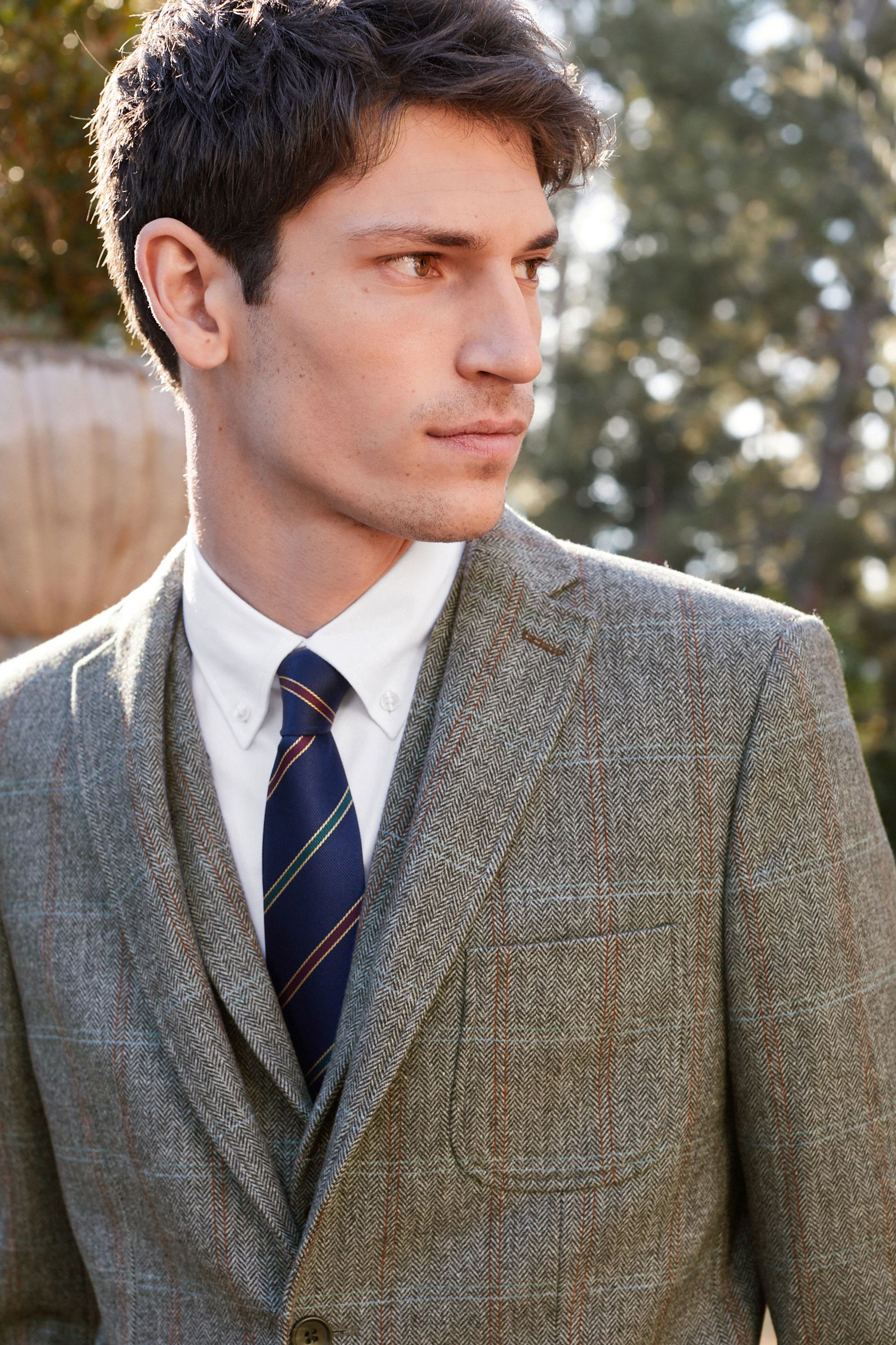 Herringbone Check Wool Blend Blazer