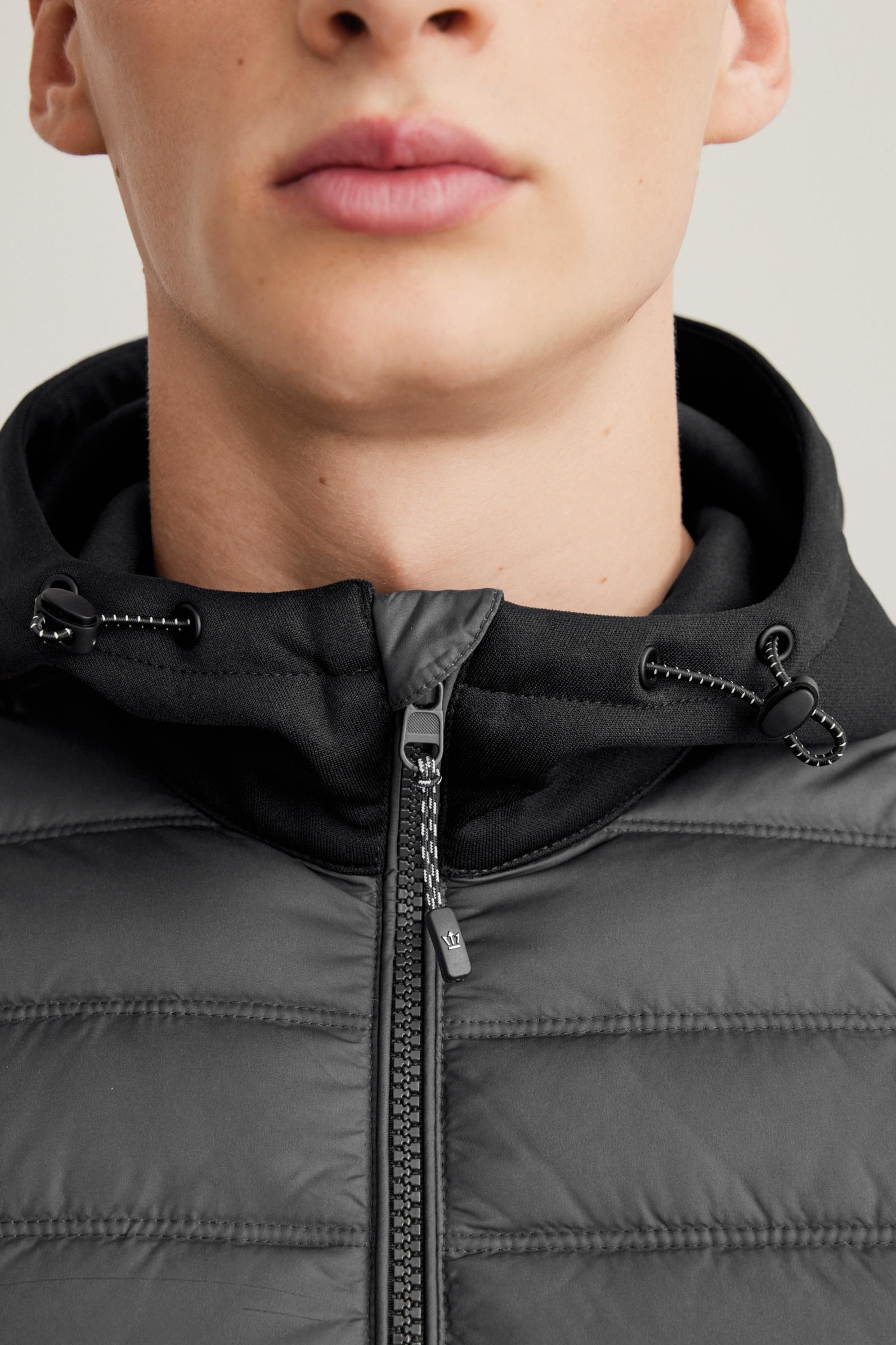 Jersey Sleeve Quilted Hooded Jacket