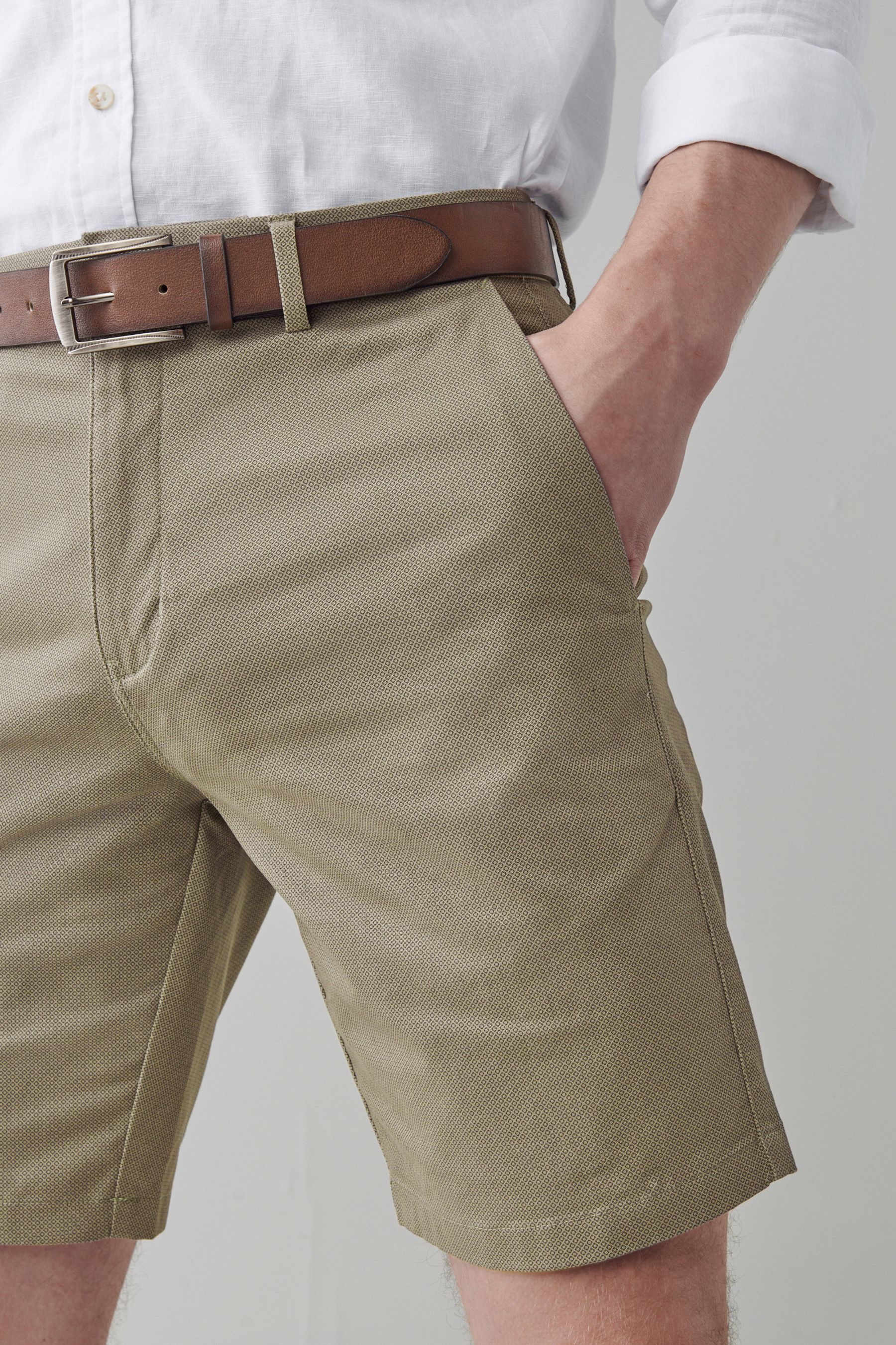 Belted Chino Shorts With Stretch