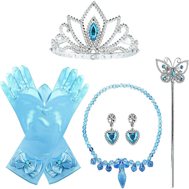 Encanto Girls Hair Accessories Elsa Accessories Gloves Wand Jewelry Set Crown Airel Wig Braid Princess Dress Christmas Party