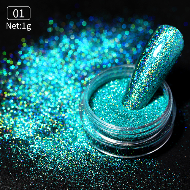 Gold Sliver Nail Reflective Crystals Powder Rainbow Glitter Shiny Pigment Iridescent Glass Micro Drill Nails Art Decoration