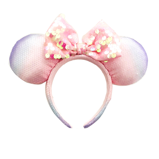 New Disney Mickey Mouse Ears Headband Space Lunar Mountain New Year Minnie Bow Pink Sequins Cartoon Anime Headdress Headband Gif