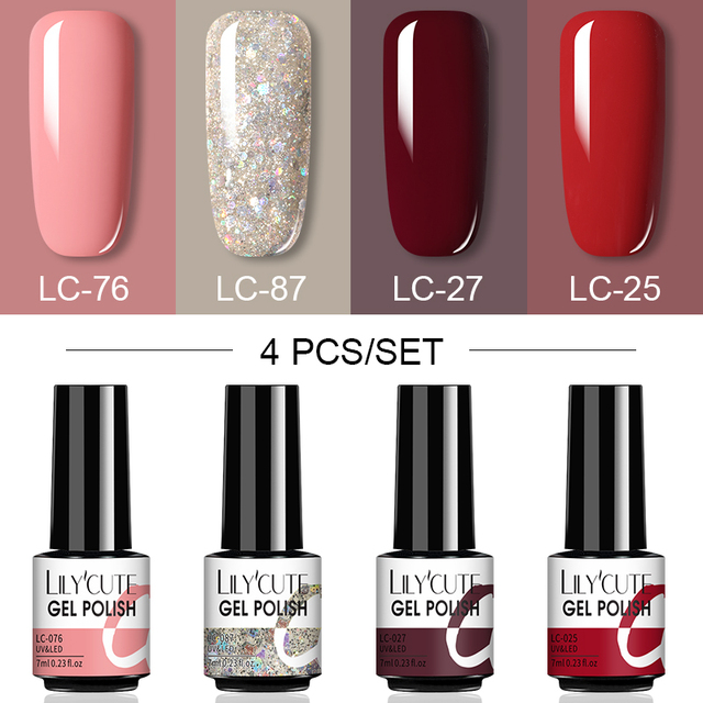 LILYCUTE 10/20/8/2pcs Gel Nail Polish Set Semi Permanent Glitter Hybrid Varnish Base Top Coat Soak Off UV LED Nails Gel