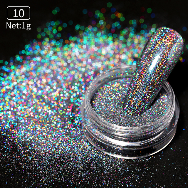 Gold Sliver Nail Reflective Crystals Powder Rainbow Glitter Shiny Pigment Iridescent Glass Micro Drill Nails Art Decoration