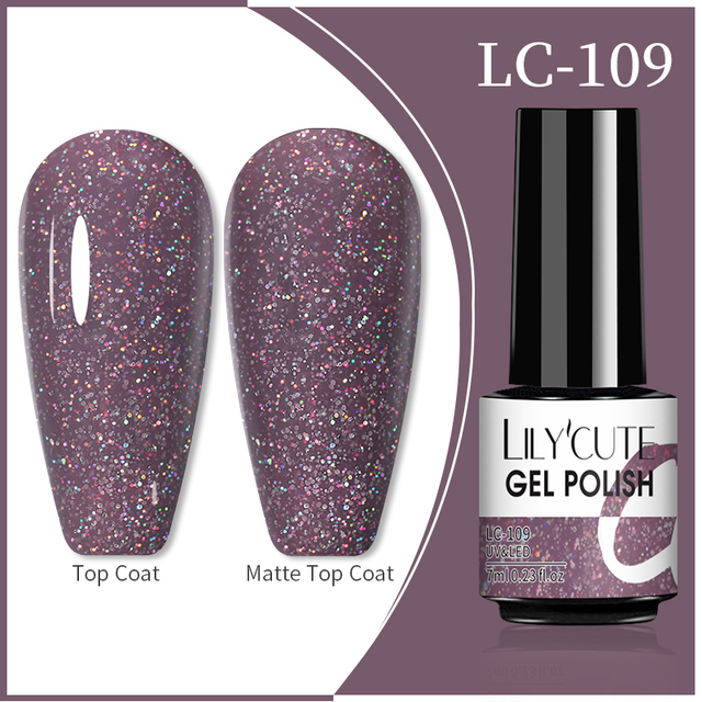 LILYCUTE 7ml Glitter Gel Nail Polish 12 Colors Semi Permanent Laser Sequins Soak Off UV Colorful Gel DIY Nail Art Polish Lacquer