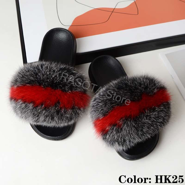 Natural Fur Slippers Women Home Fluffy Slippers House Furry Slides Luxury Summer Flip Flops with Real Fur Wholesale Dropshipping