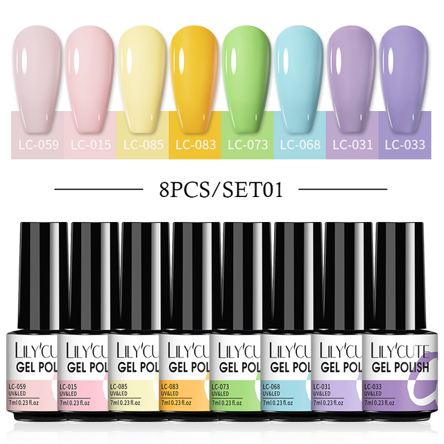 LILYCUTE 10/20/8/2pcs Gel Nail Polish Set Semi Permanent Glitter Hybrid Varnish Base Top Coat Soak Off UV LED Nails Gel