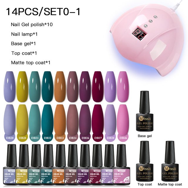 Mtssii 25/60pcs Color Gel Nail Polish Set Glitter Sequins Gel Soak Off UV Gel Semi Permanent Base and Top Coat Nail Art Gel Kits