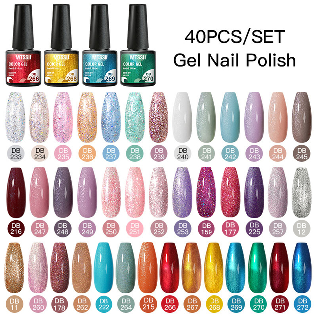 MTSSII 120pcs Gel Polish Set Semi Permanent UV LED Gel Varnish Soak Off Nail Art Glitter Colorful Gel Manicure DIY Big Set