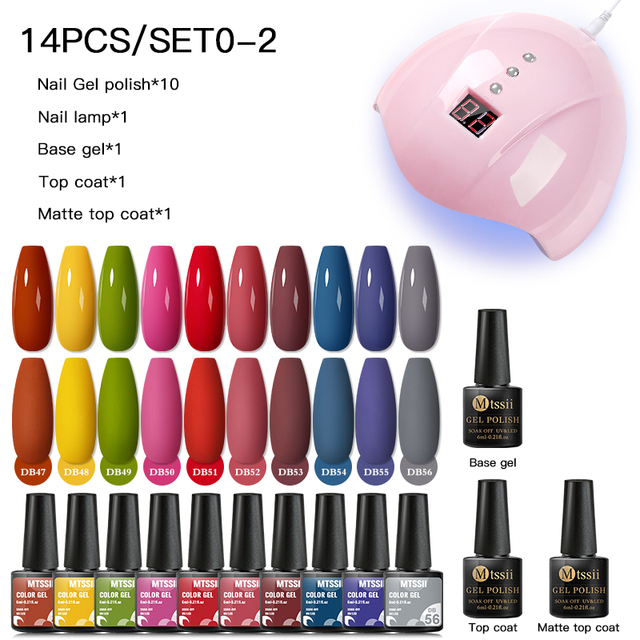 Mtssii 25/60pcs Color Gel Nail Polish Set Glitter Sequins Gel Soak Off UV Gel Semi Permanent Base and Top Coat Nail Art Gel Kits