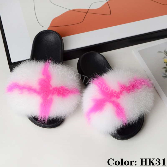 Natural Fur Slippers Women Home Fluffy Slippers House Furry Slides Luxury Summer Flip Flops with Real Fur Wholesale Dropshipping
