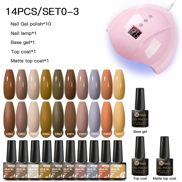 Mtssii 25/60pcs Color Gel Nail Polish Set Glitter Sequins Gel Soak Off UV Gel Semi Permanent Base and Top Coat Nail Art Gel Kits