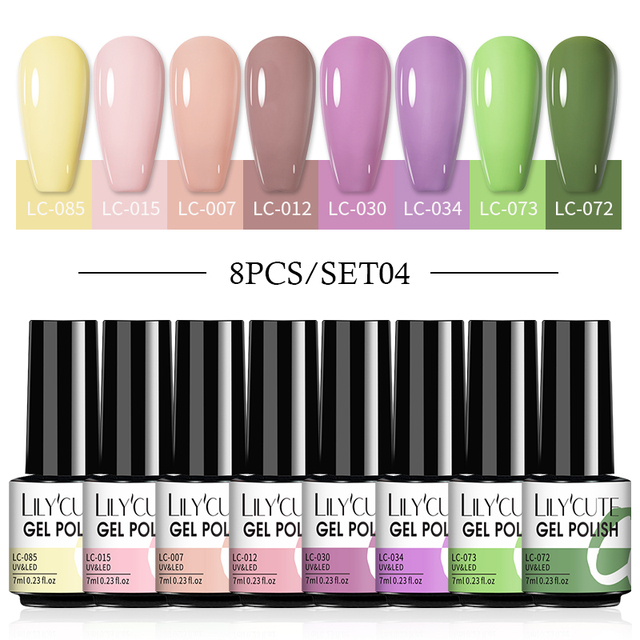 LILYCUTE 10/20/8/2pcs Gel Nail Polish Set Semi Permanent Glitter Hybrid Varnish Base Top Coat Soak Off UV LED Nails Gel