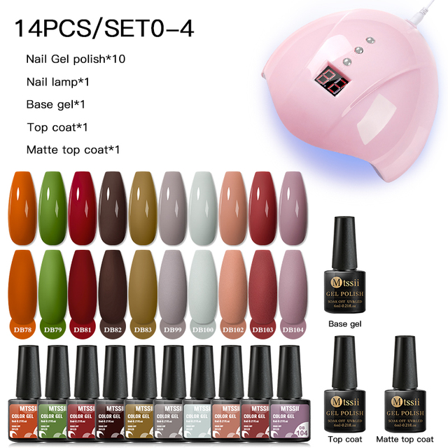 Mtssii 25/60pcs Color Gel Nail Polish Set Glitter Sequins Gel Soak Off UV Gel Semi Permanent Base and Top Coat Nail Art Gel Kits