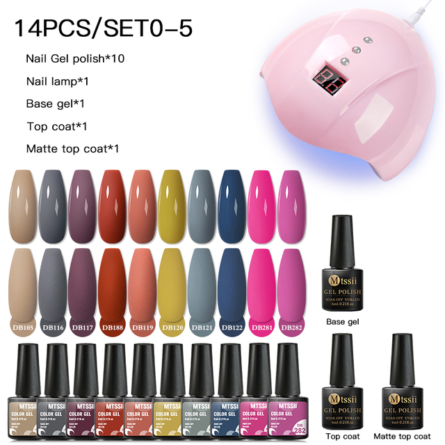 Mtssii 25/60pcs Color Gel Nail Polish Set Glitter Sequins Gel Soak Off UV Gel Semi Permanent Base and Top Coat Nail Art Gel Kits