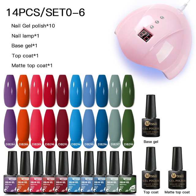 Mtssii 25/60pcs Color Gel Nail Polish Set Glitter Sequins Gel Soak Off UV Gel Semi Permanent Base and Top Coat Nail Art Gel Kits