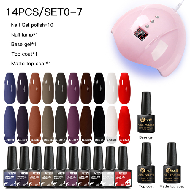 Mtssii 25/60pcs Color Gel Nail Polish Set Glitter Sequins Gel Soak Off UV Gel Semi Permanent Base and Top Coat Nail Art Gel Kits