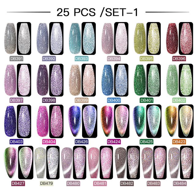 Mtssii 60pcs Color Gel Nail Polish Set Glitter Nail Sequins Gel Soak Off UV Gel Semi Permanent Base Top Gel Nail Art Salon Kits