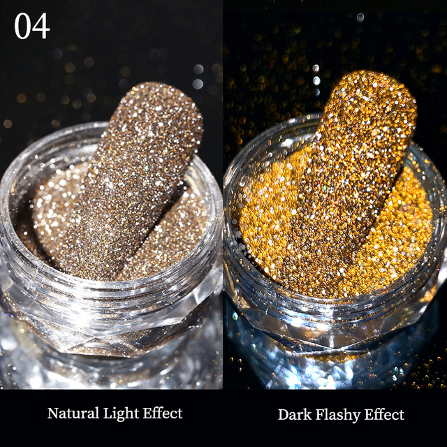 Gold Sliver Nail Reflective Crystals Powder Rainbow Glitter Shiny Pigment Iridescent Glass Micro Drill Nails Art Decoration