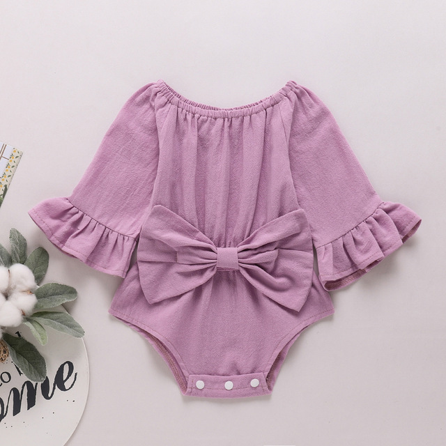 Baby clothes baby girls romper long sleeves with big bow comfy jumpsuit for newborn baby