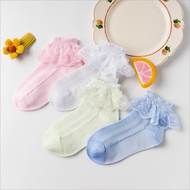 Baby Girls Ankle Socks Breathable Cotton Lace Ruffle Princess Mesh Socks Children White Pink Yellow Kids Toddler Dance Socks