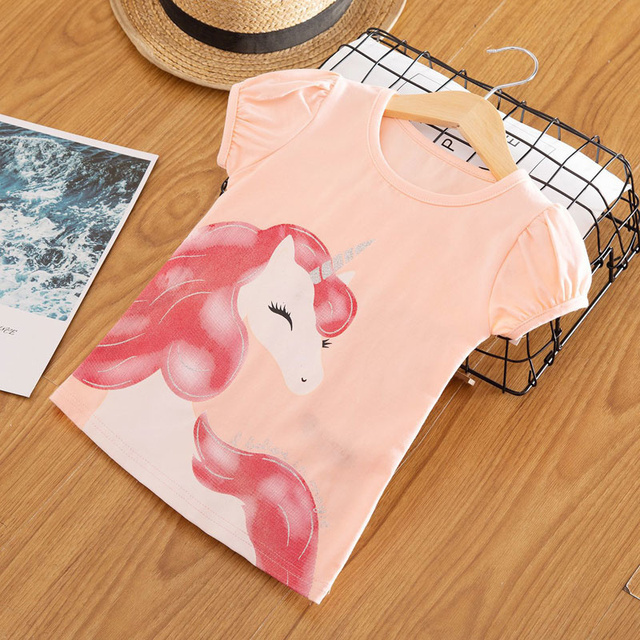 Kids Girl T-shirt Summer Baby Girls Cotton Tops Toddler T-shirt Children's Clothing Unicorn Clothes T-shirt Short Sleeve Clothes