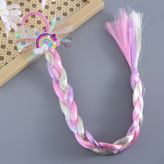 Princess Wig Ropes Cute Girls Princess Twist Hair Pieces Elastic Hair Bands Ponytail Headwear Elsa Unicorn Baby Hair Accessories