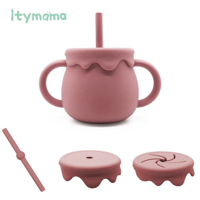 New Three In One Baby Feeding Cups With Straw 250ml Learning Cups Food Grade Silicone Snack Cup Kids With Silicone Sippy Cup