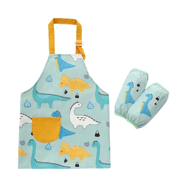 1 set 3-12 years baby girl boy waterproof adjustable painting apron with sleeves set baby kids toddler infant burp cloth