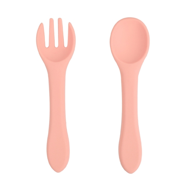 2pcs Baby Soft Silicone Fork Spoon Set Feeding Dishes Toddler Toddlers Infant Feeding Accessories Silicone Tableware