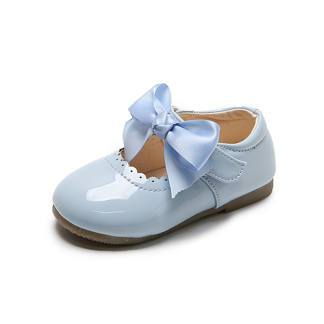 Girls Shiny Leather Bow Shoes Spring Autumn Solid Color Kids Princess Shoes Dance First Step Shoes SMG104