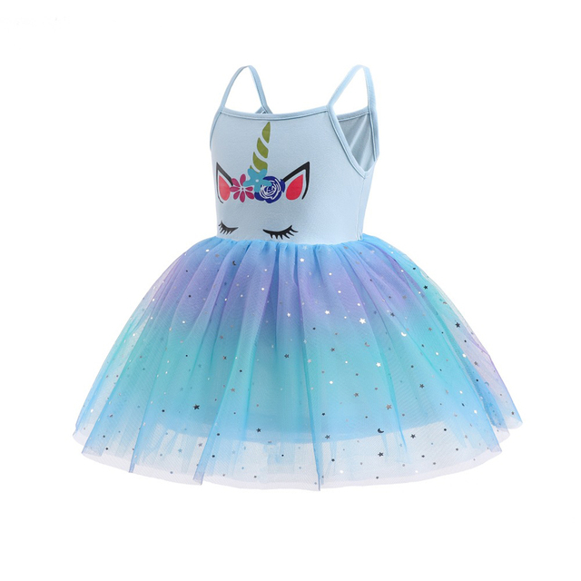 2022 Unicorn Girl Summer Dress Toddler Sleeveless Mesh Tutu Cartoon Clothes Birthday Party Beach Outfit With Wings Headband