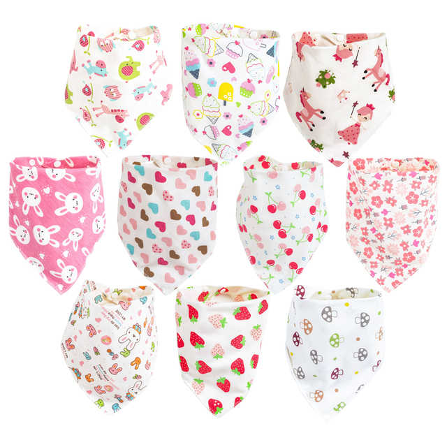 10pcs/lot baby bandana drool bibs 100% organic cotton bibs for boys and girls, super soft absorbent feeding bibs newborn bibs