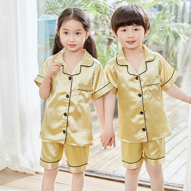 Summer Girl's Satin Pajamas Silk Pajama Shorts Pajama Sets Kids New Design Homefit Fabric Girl Sleepwear Clothing Sets for Teenagers