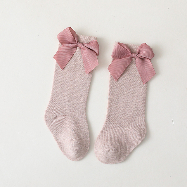 11 Color Spanish Style Baby Toddlers Socks Autumn Winter Children Girls Knee High Long Sock 100% Cotton Big Bow Kids Floor Socks