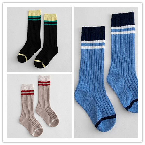 3 pairs 1-8 years old 2021 spring and summer new parallel stripes striped kids middle tube children's socks