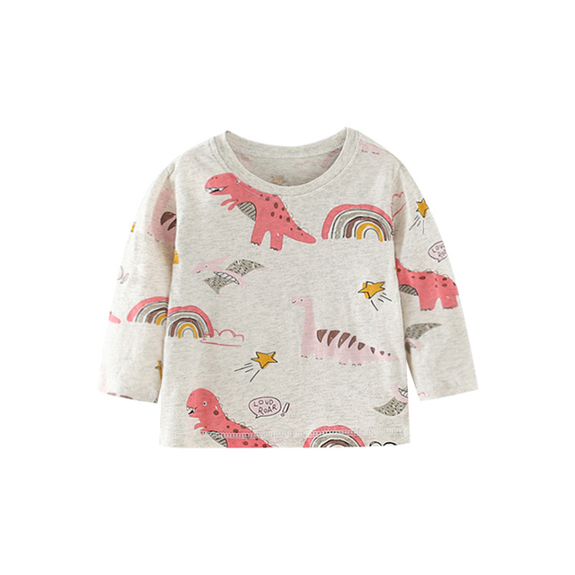Jumping Meter Girls Cute Cartoon Dinosaur Rainbow T-shirts Autumn Casual Cotton Crew Neck For Long Sleeve Top Baby Clothes 2-7Y