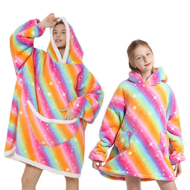 Winter Sherpa Blanket Plush Fleece Family Matching Hoodie Girl Sweatshirt Avocado Homewear Oversized,if you need 2pcs,pls order 2