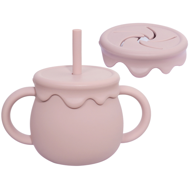 Cartoon cute silicone straw cup children drinking cup snack cup 2 in 1 food storage box with handle feeding water cup BPA free